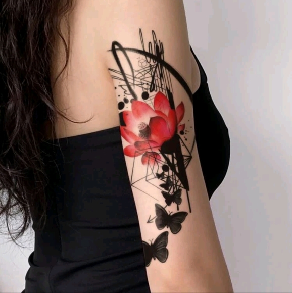 🍉5 for $25* Abstract Floral Butterfly Temporary Tattoo - Picture 4 of 5